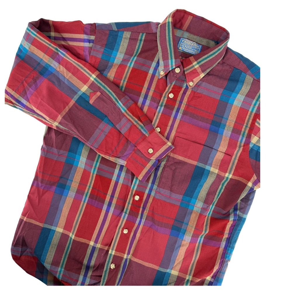 Sir Pendleton Mens Red Plaid 100% Virgin Wool Button Down Shirt Size M USA Made